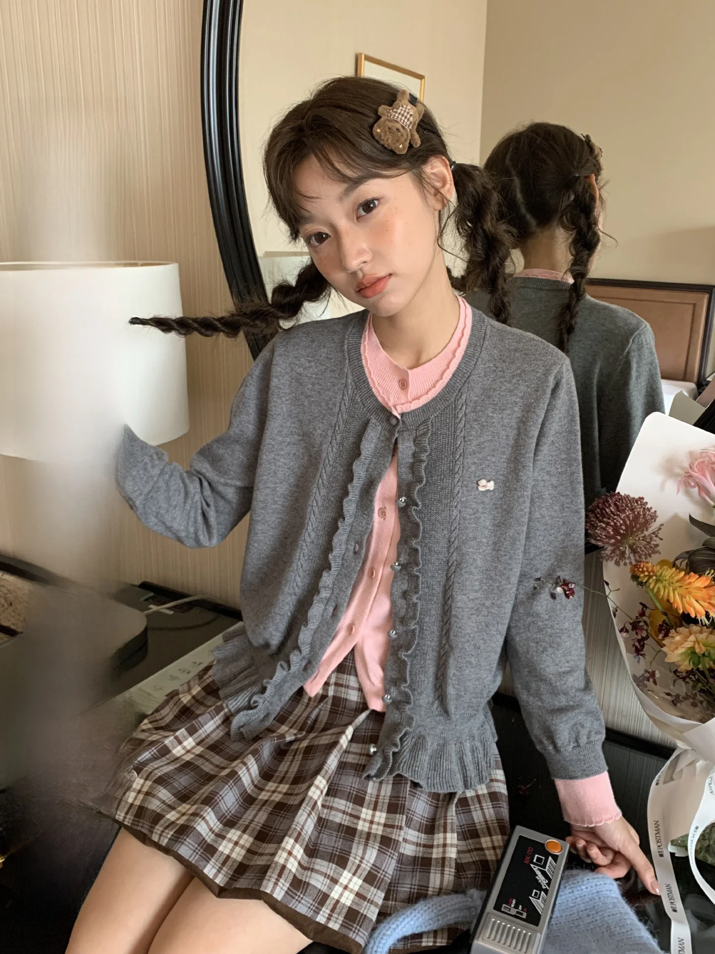 

Женский вязаный кардиган с цветными блоками, с деревянным воротником, из мягкой хлопковой смеси, с длинными рукавами, на каждый день, с открытым передом