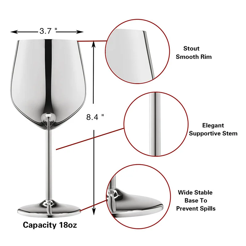 Electroplated 304 Stainless Steel Stemless Wine Glass, 500ml Drum-Shaped Shatterproof Goblet