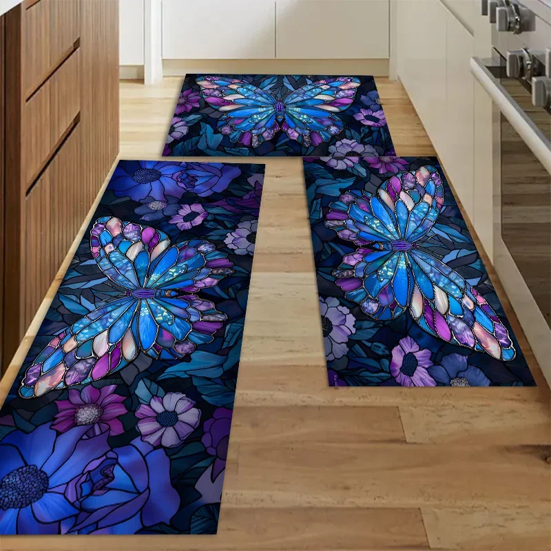 

Blue Purple Crystal Butterfly Bathroom Anti-silp Doormat for Living Room Entrance Decorative Accessories Pad Kitchen Bedroom Rug