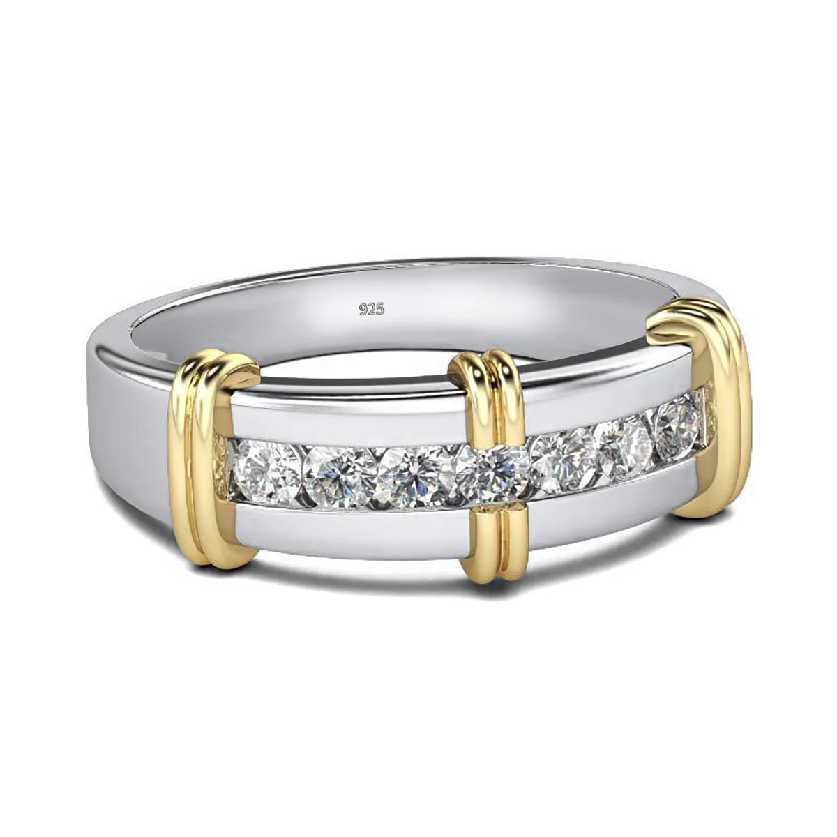 925 Sterling Silver Gold Plated Moissanite Ring for Men Women D Color VVS1 Diamond Two Tone Set Wedding Engagement Ring Jewelry