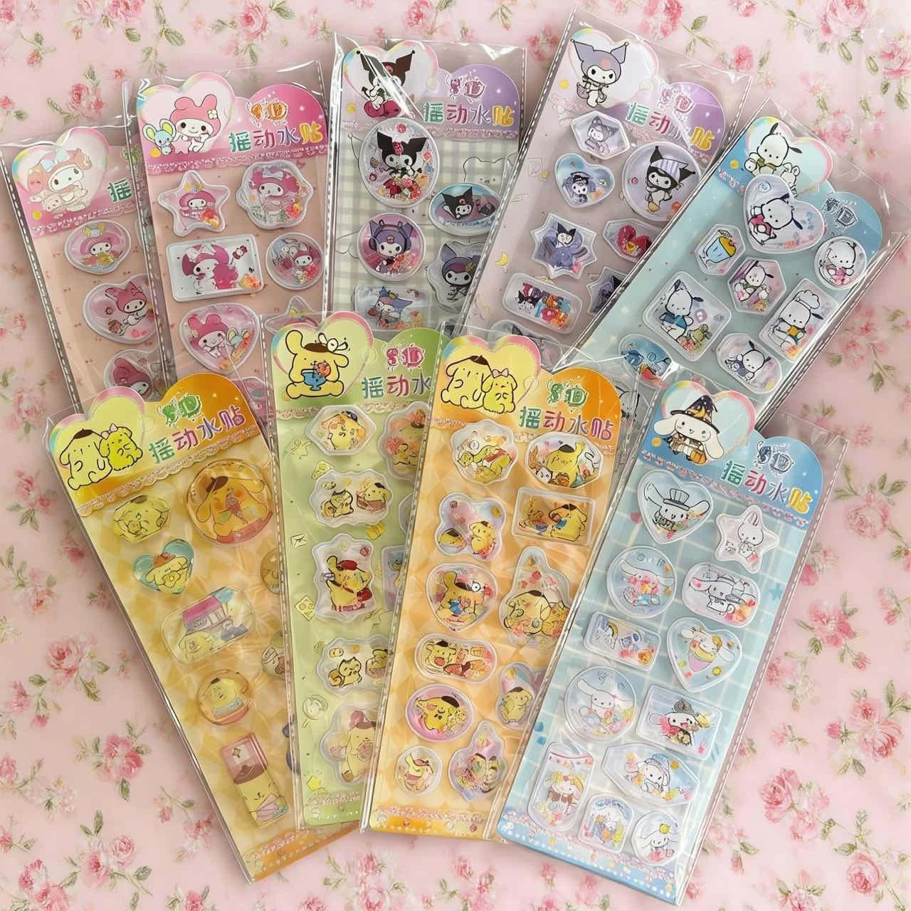 sanrio-black-beauty-swinging-water-sticker-exquisite-children's-cartoon-cute-3d-quicksand-hand-note-diy-decoration-sticker