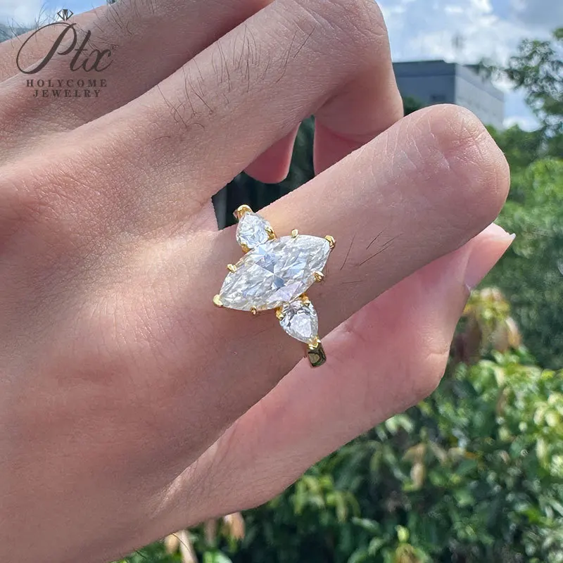 3ct Moissanit-Ringe 7x14mm Marquise-Schliff D-Farbe VVS1 925 Sterling Silber für Damen Klassischer Verlobungs- und Brautschmuck von Holycome – Detail 3