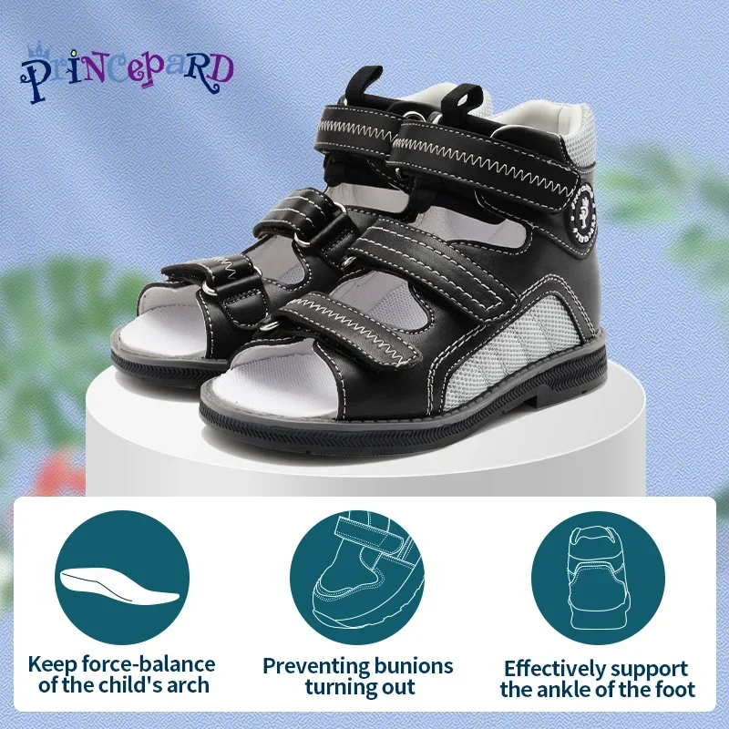 

PRINCE PARD Kids Orthopedic Sandals Children's Summer Shoes with High Top and Ankle Support Toddler Leather Orthotic Footwear