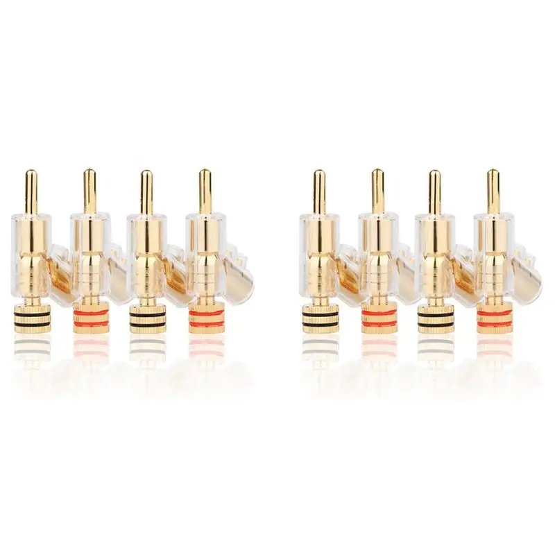 A33T-8 Pcs Hifi Gold Plated Lockable Speaker Cable Banana Plug Connector Audio Amplifier Speaker Wire Connector