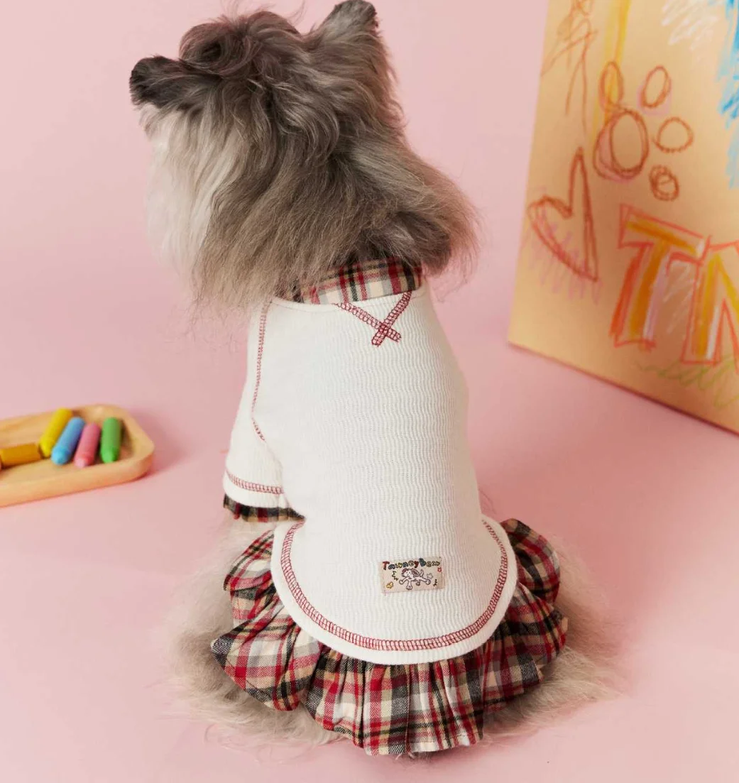 

Korean School-Style Classic Red-Checkered Pet Dress Dog And Cat Sweater Dress