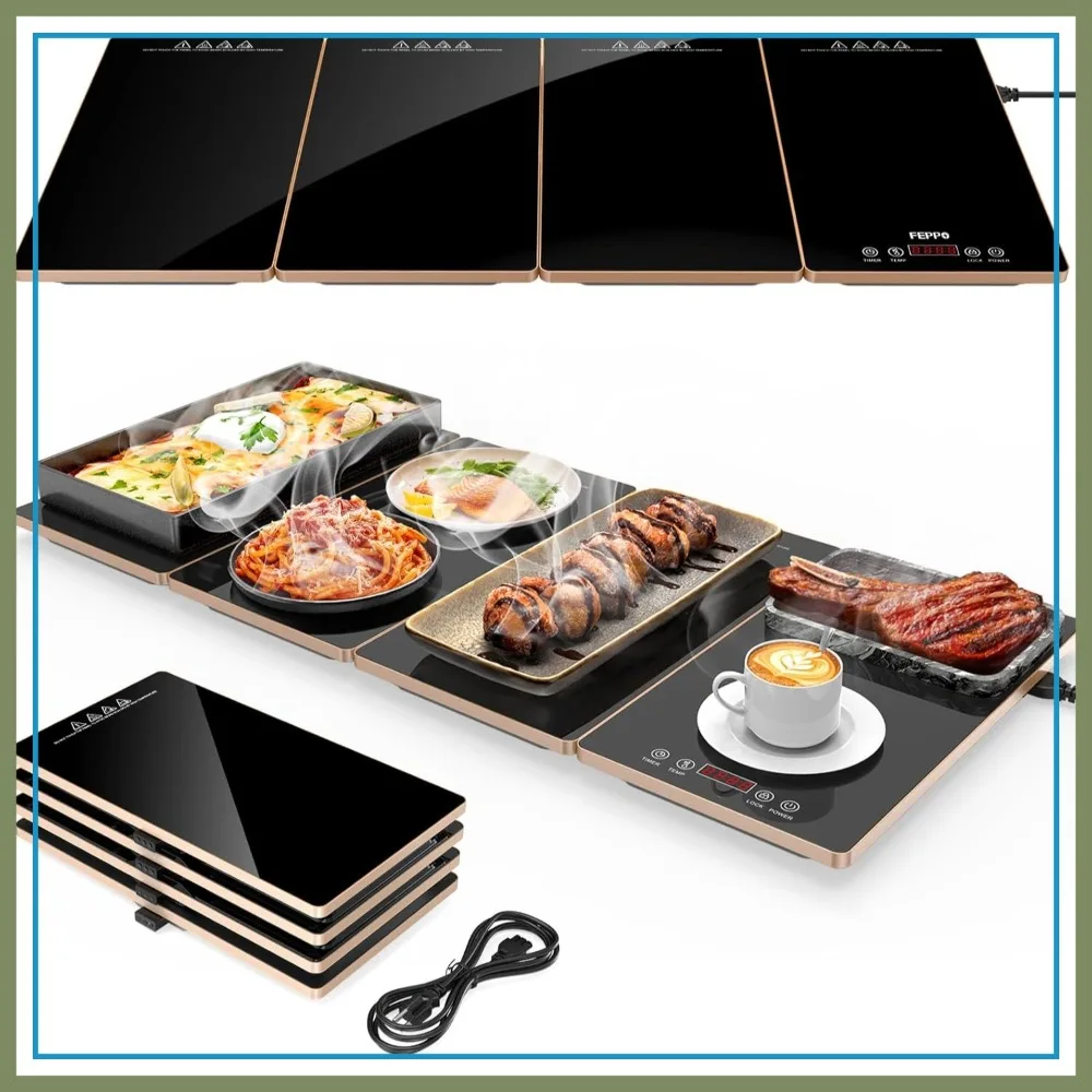 

Electric Warming Tray 4-in-1 Food Warmer, 10 Temp Settings & Timer, 33x15 inch Glass Surface for Parties Buffet