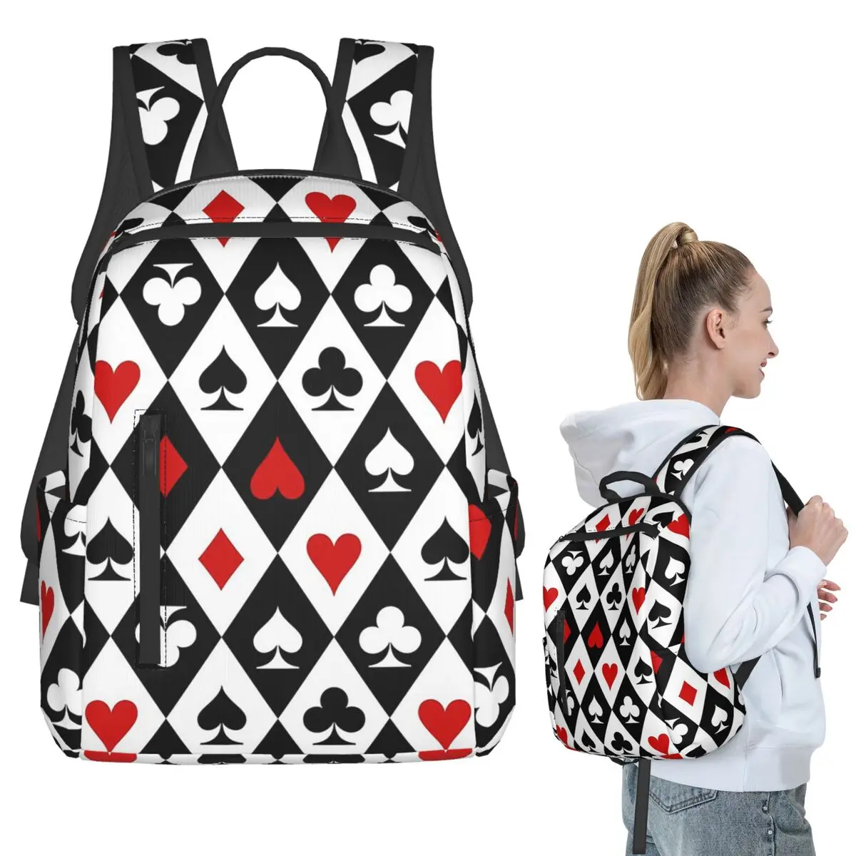 トランプのスーツシンボルバックパック学生ブックバッグ子供スクールバッグラップトップショルダーバッグ男の子女の子