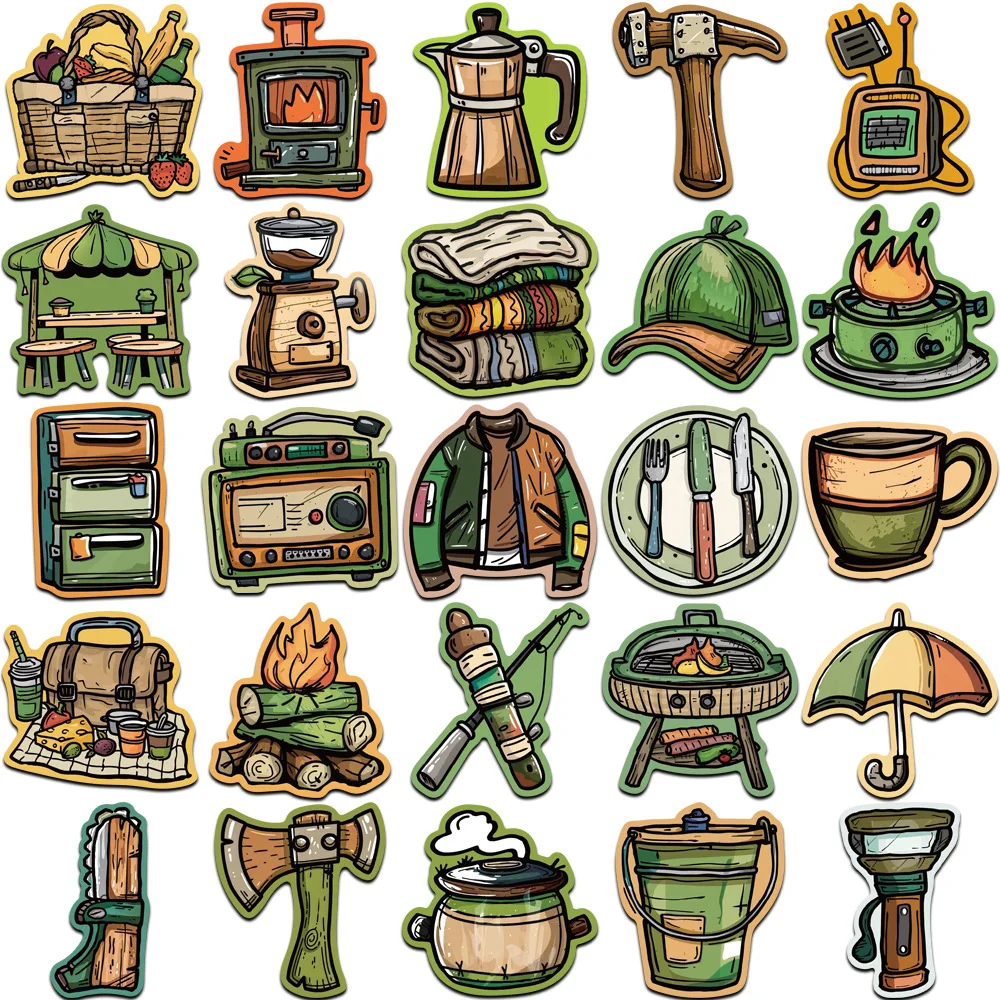 10/30/50Pcs Cartoon camping equipment Graffiti stickers For Snowboard Laptop Luggage Car Fridge DIY Styling Vinyl