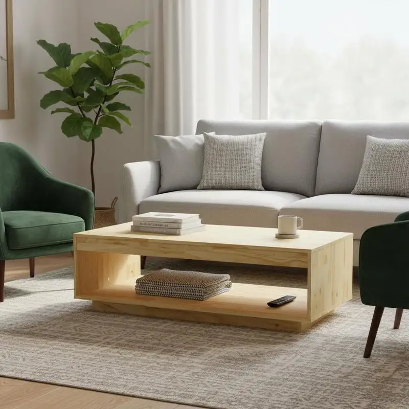 Table basse en bois massif de pin 110x50x33,5 cm, de haute qualité, facile à nettoyer, parfaite pour le salon