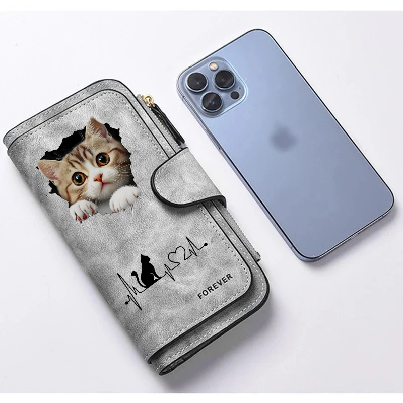 2D Niedliche Katzen-Herzförmige Damen-Geldbörse mit Reißverschluss, Schnallen-Handtasche, Münzgeldbeutel aus Weichem PU, Multikartenhalter mit Großer Kapazität – Detail 7