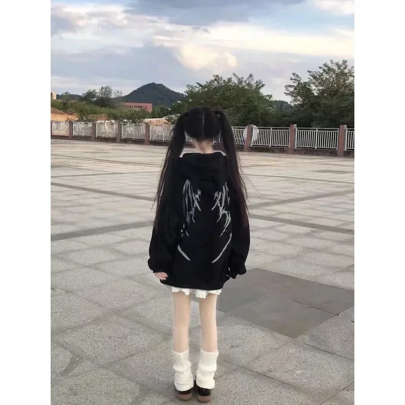 Autumn Pullovers Gothic Harajuku Zip Up Hoodies Women Goth Tops Japanese Streetwear Kawaii Hooded Sweatshirt Y2k