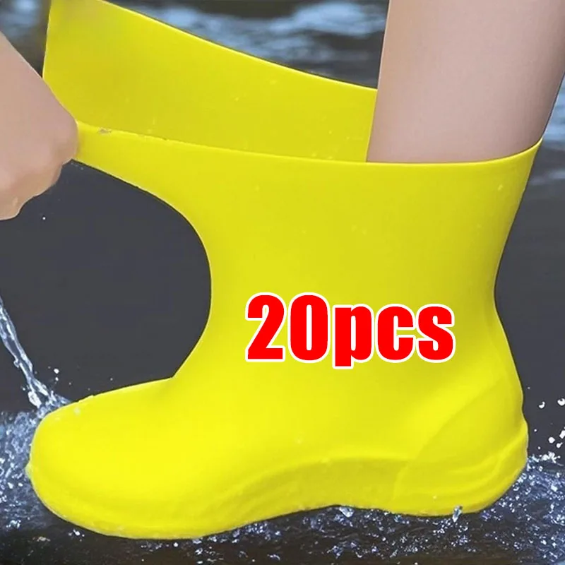 2/20pcs Latex WaterProof Shoe Covers Unisex Shoes Protectors Reusable Non-Slip Rain Boot Overshoes Walking Shoes Accessories