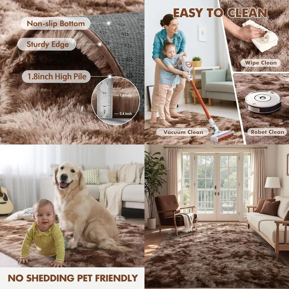 

Large 6x9 Ft Brown Shag Rug, Ultra Soft Tie-Dyed Fluffy Carpet for Living Room and Bedroom, Aesthetic Kids Room Decor (Coffee)