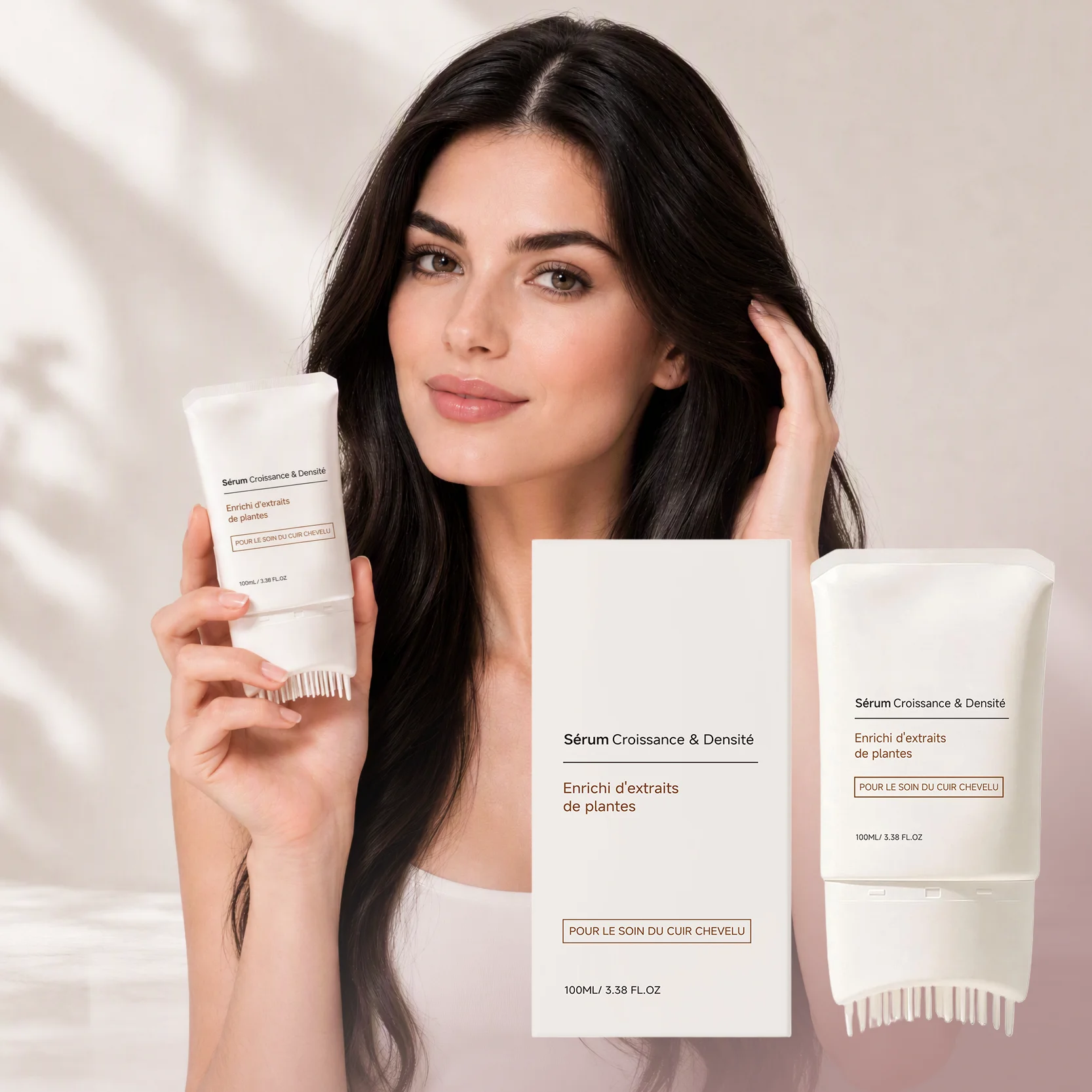 Volumizing Hair Serum With Fenugreek & Centella Asiatica, Scalp Serum With Built-In Brush,Nourish Scalp For Fuller-Looking Hair
