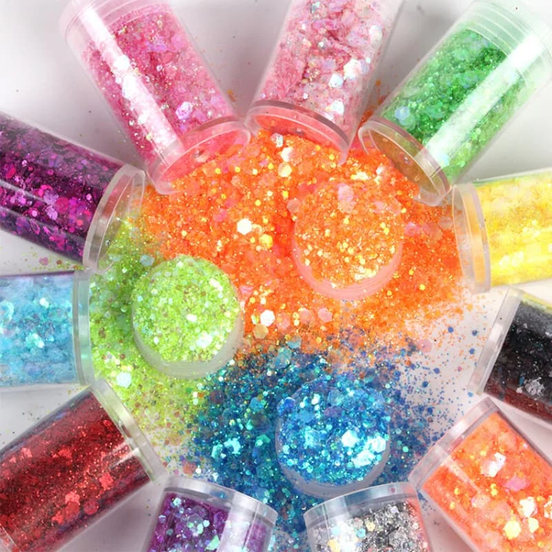 32 stuks 32 kleuren regenboog glitter dikke en fijne nagel glitter mix, nail art hars glitter glitter poeder in doe-het-zelf decoratie