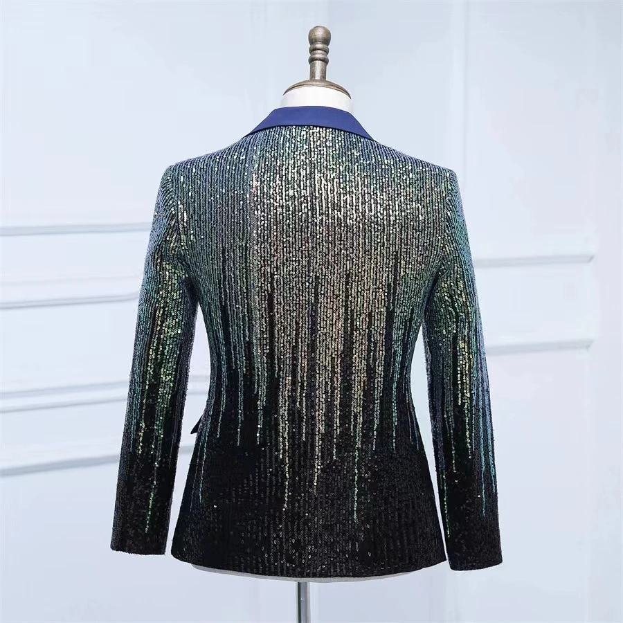 Veste Décontractée à Paillettes Dégradées Noires et Dorées pour Homme, Vêtement de Chanteur, de Spectacle, de Piste, de Banquet, Costume d'Accueil, Nouvelle Collection