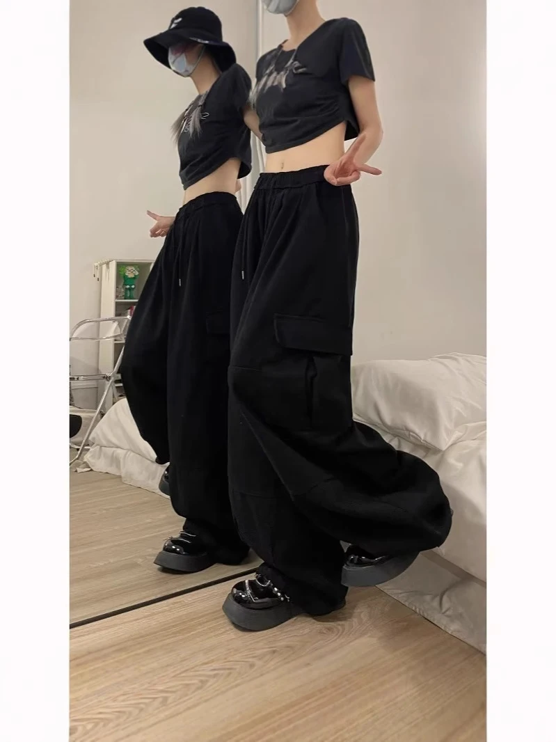 السراويل البضائع النسائية البحرية الخريف النايلون Bootcut الشارع الشهير ترهل المرقعة غسلها منفعل متعددة جيوب الحضرية العصرية اليومية شيك Y2k