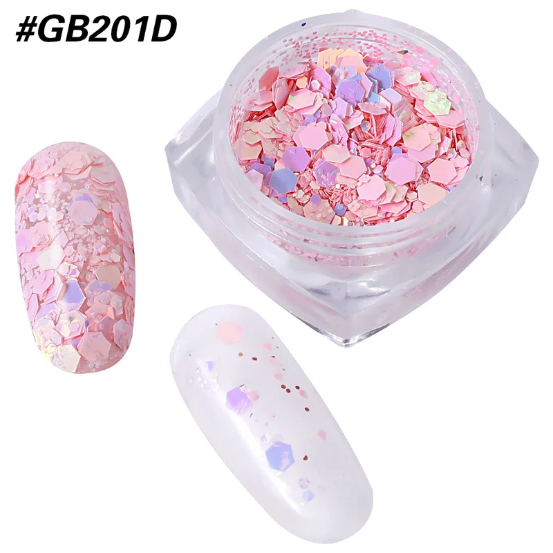 1 Box Mixed Hexagon Sequins Nail Art 3D Holo Iridescent Dipping Flakes Glitter Nail Art Powder Holographic Manicure Accessories