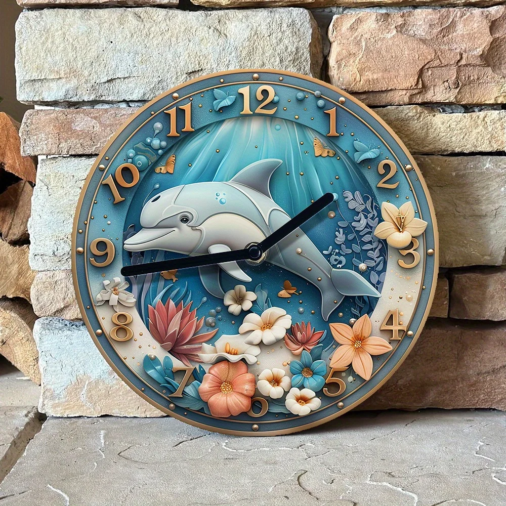 Silent Aluminum Wall Clock with Dolphin Design - Diy, Perfect for Summer Bedroom & Easter Decor Wall Clock Modern Design