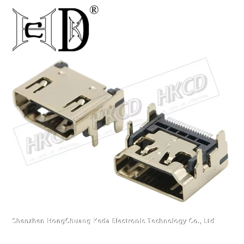 2PCS HDMI-Compatible Female Jack/Socket Connector 19PIN 19P Right Angle SMT SMD 90 Degree Gold-Plated HD 19 PIN