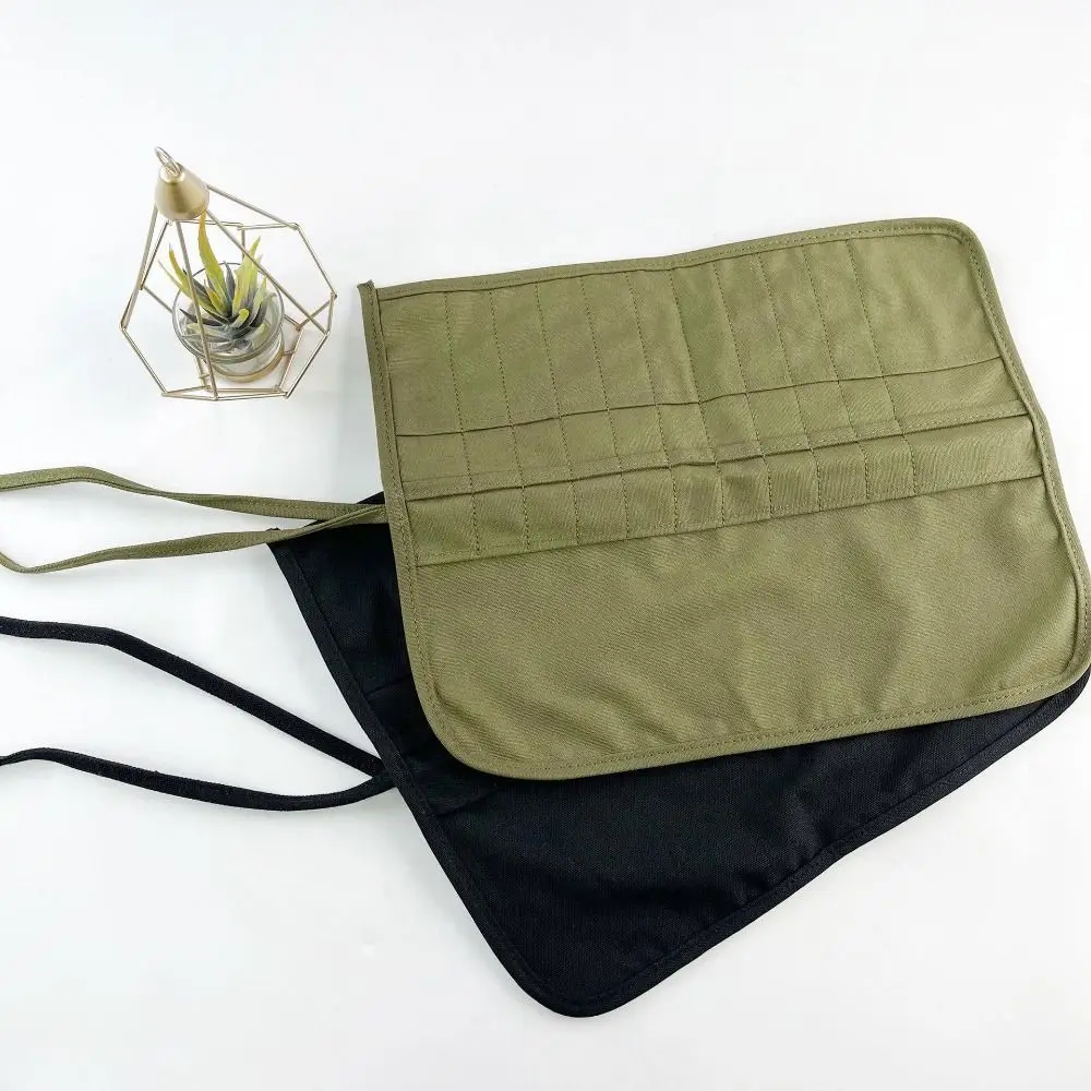 Estuche de Lona para Pinceles con 22 Compartimentos, Negro/Verde Oscuro, Bolsa para Pinceles de Artista, Compartimentos Separados, Estuche de Lona Portátil para Lápices de Viaje