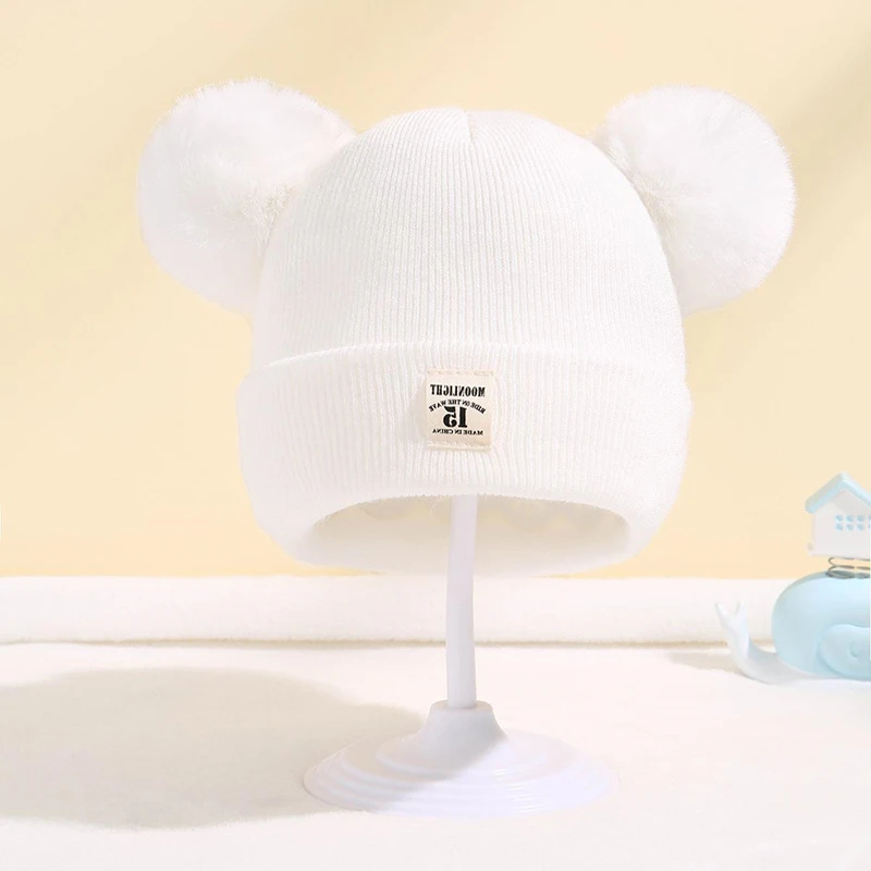 Cute Winter Hat Solid Color Wool Knitted Bonnet Bebe Newborn Baby Hat Pompom For Kids Boys Girls Children Warm Cap