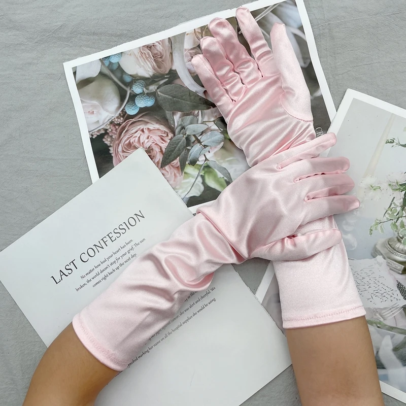 Elegant Long Satin Gloves Women Bride Elbow Opera Gloves Costume Stretchy Mittens Evening Party Dress Accessories