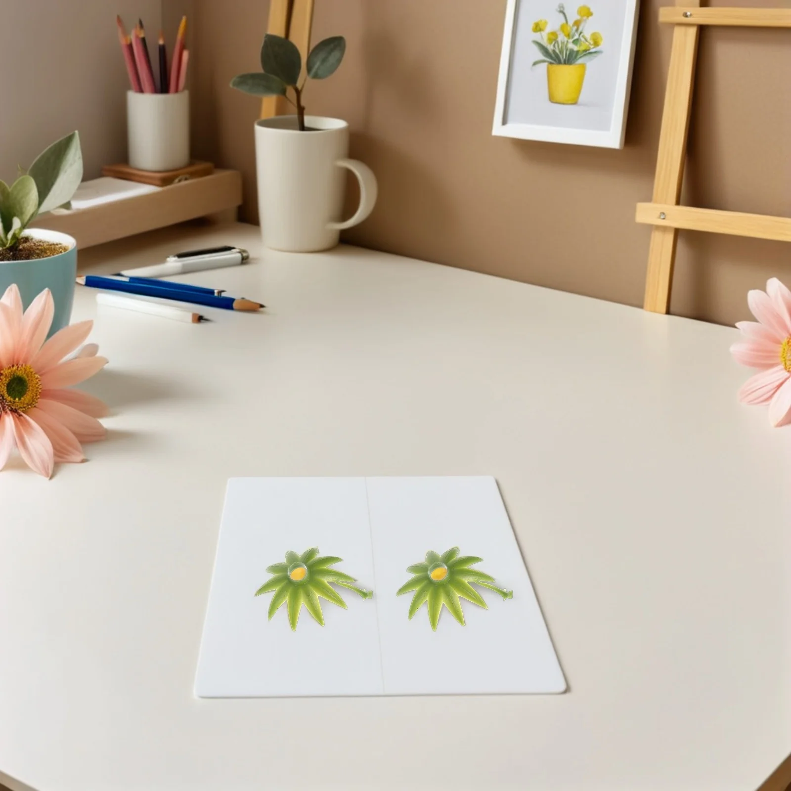 100pcs Simulation Artificial Flower Materials 2.3Cm Plastic Flower Calyxes Sepals Receptacles Green Bouquet Base Stem