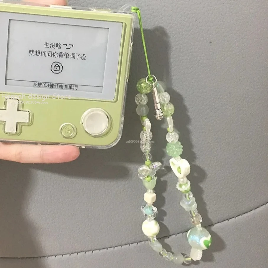 الأخضر زهرة شريط لتعليق الهاتف المحمول الحبل لطيف Kawaii فراشة سحر المفاتيح حالات ل iP 15 Airpods سماعات Ins كوريا الساخن اليدوية #1