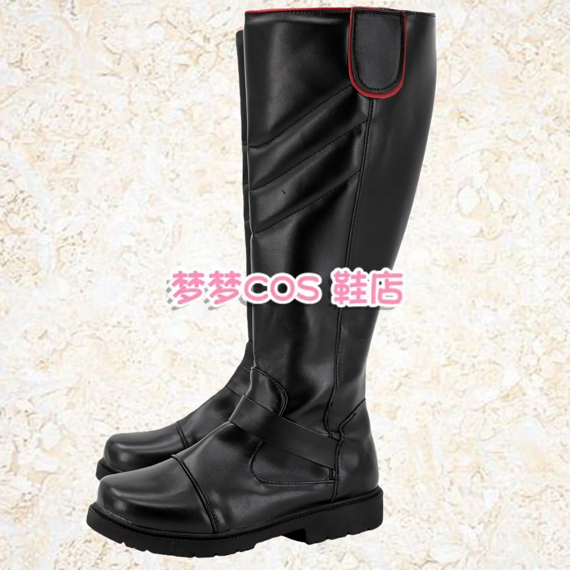 두 번째 자매 트릴라 수두리 ‌   코스프레 의상 신발 블랙 수제 인조 가죽 부츠