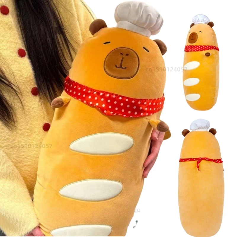 Kawaii Baguette Capybara Plush Toy Stuffed Chef's Cap Long Sleep Soft Pillow Sofa Cushion Nap Sleeping Toys Birthday Gifts