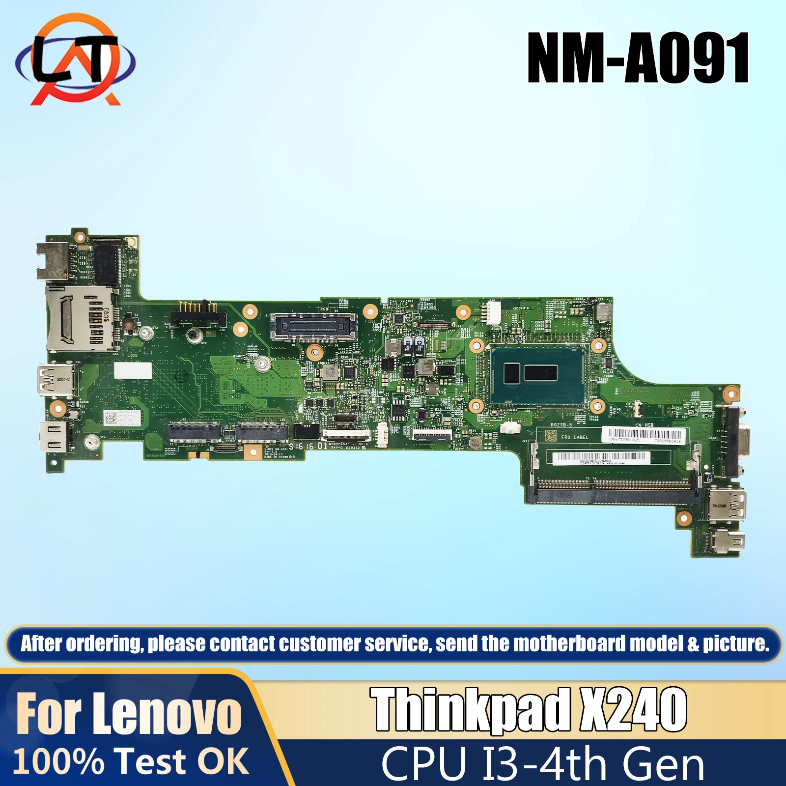 

NM-A091 For Lenovo Thinkpad X240 Laptop Motherboard CPU I3-4th Gen 04X5156 Mainboard DDR3