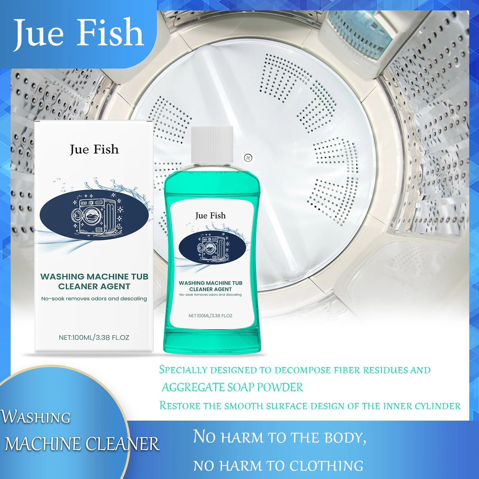 

JUE FISH 100ML Washing Machine Tub Cleaner Agent No Harm to the Body, No Harm to Clothes, No Harm to Hands