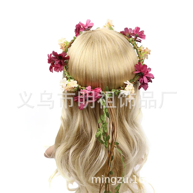 European and American original floral wreath, woven straw daisy headpiece, handmade bridal hair accessory for wedding photograph