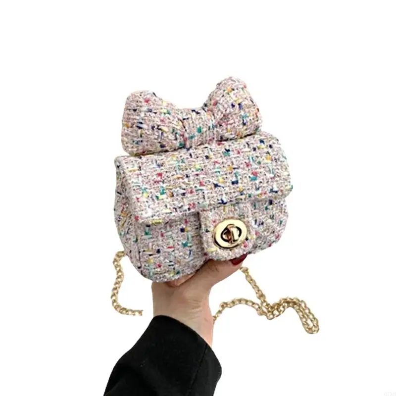 G7NB Koreanische Nette Bowknot Bunte Gestrickte Schulter Tasche Umhängetasche Handtasche Kleine Geldbörse mit Metall Kette für