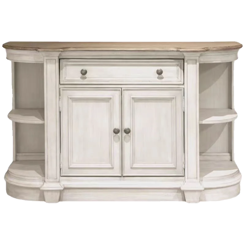 

American retro solid wood dining side cabinet French curved entrance storage rural pastoral Mediterranean style