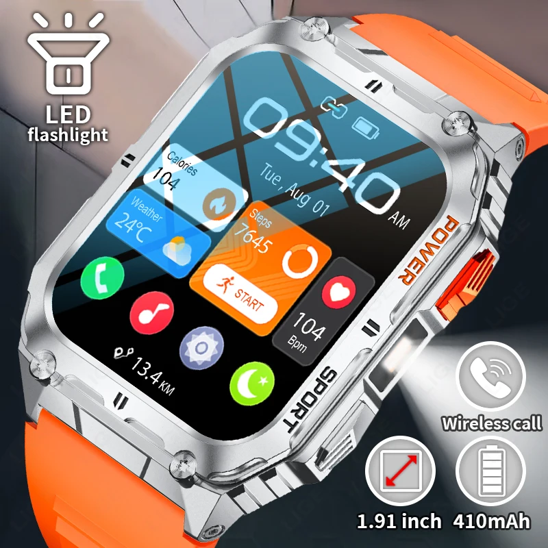 

Умные часы LIGE с HD-экраном 1,91 дюйма, светодиодной подсветкой, водонепроницаемостью IP68, монитором здоровья для занятий спортом на открытом воздухе, совместимые с Android и iOS.