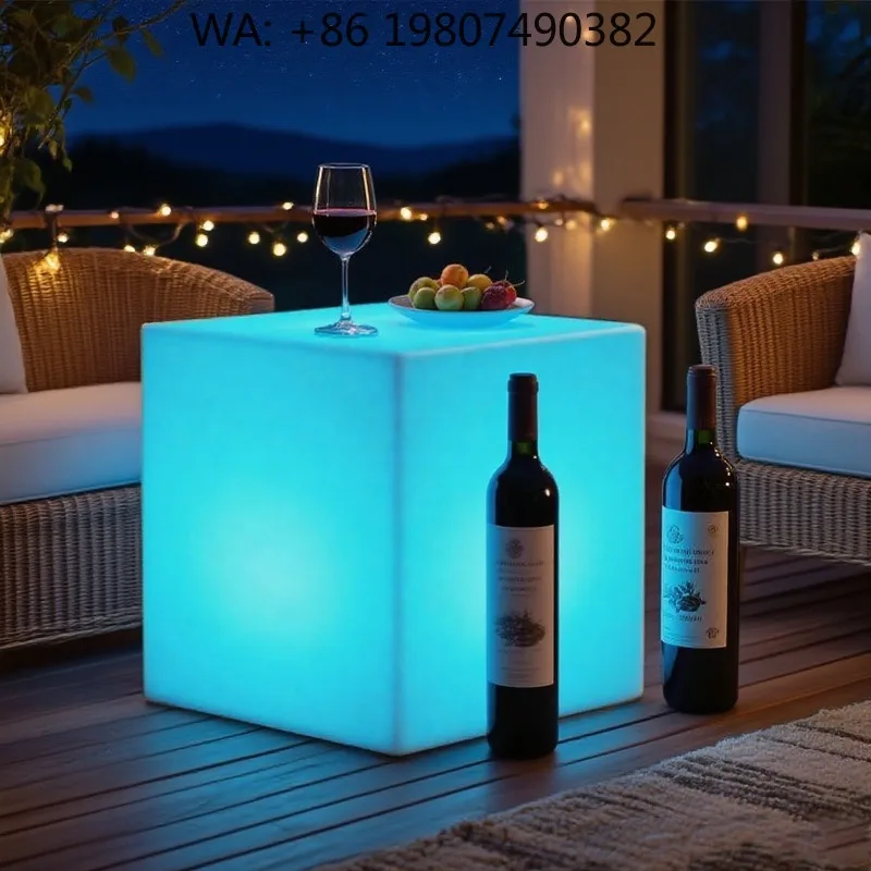 16 Inch Rechargeable RGB LED Cube Table Chair 16 Color Dimmable Waterproof Adjustable Glowing PE Furniture for Outdoor Hotel Use