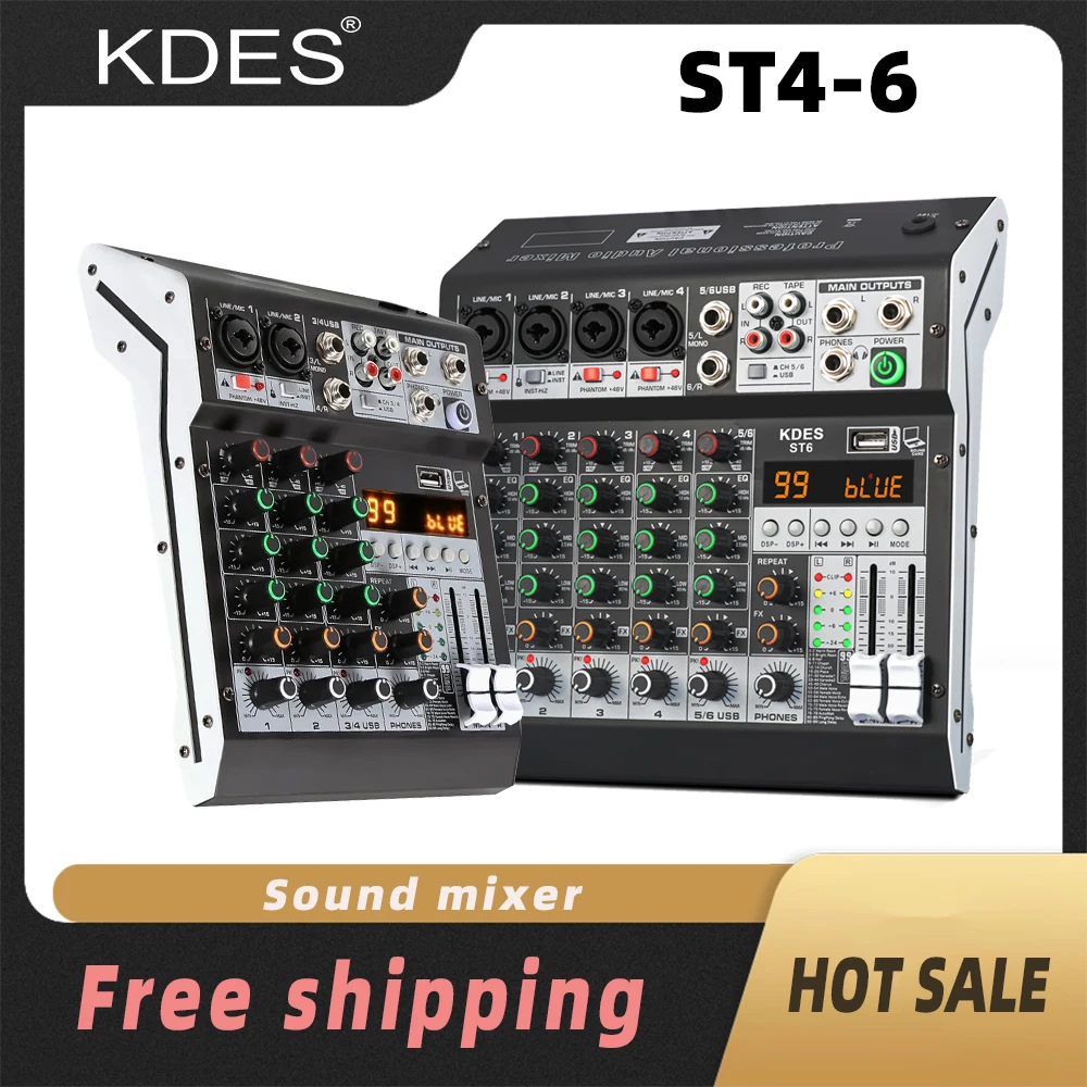 KDES ST4-6 جهاز مزج الصوت 4-6 قناة 99 DSP تأثير سجل الكمبيوتر 48 فولت الطاقة USB خلاطات الصوت بلوتوث DJ وحدة التحكم خلط لكاريوك #1