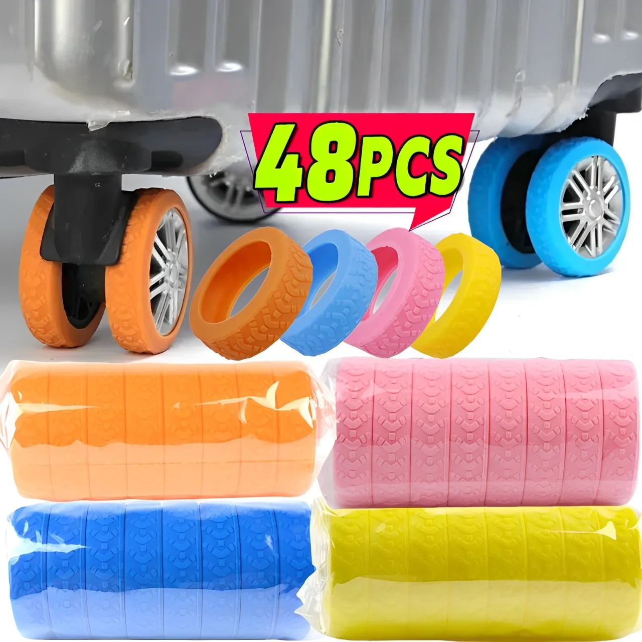 8/48pcs Thicken Texture Silicone Wheels Protector For Luggage Reduce Noise Travel Luggage Wheels Cover Luggage Accessories