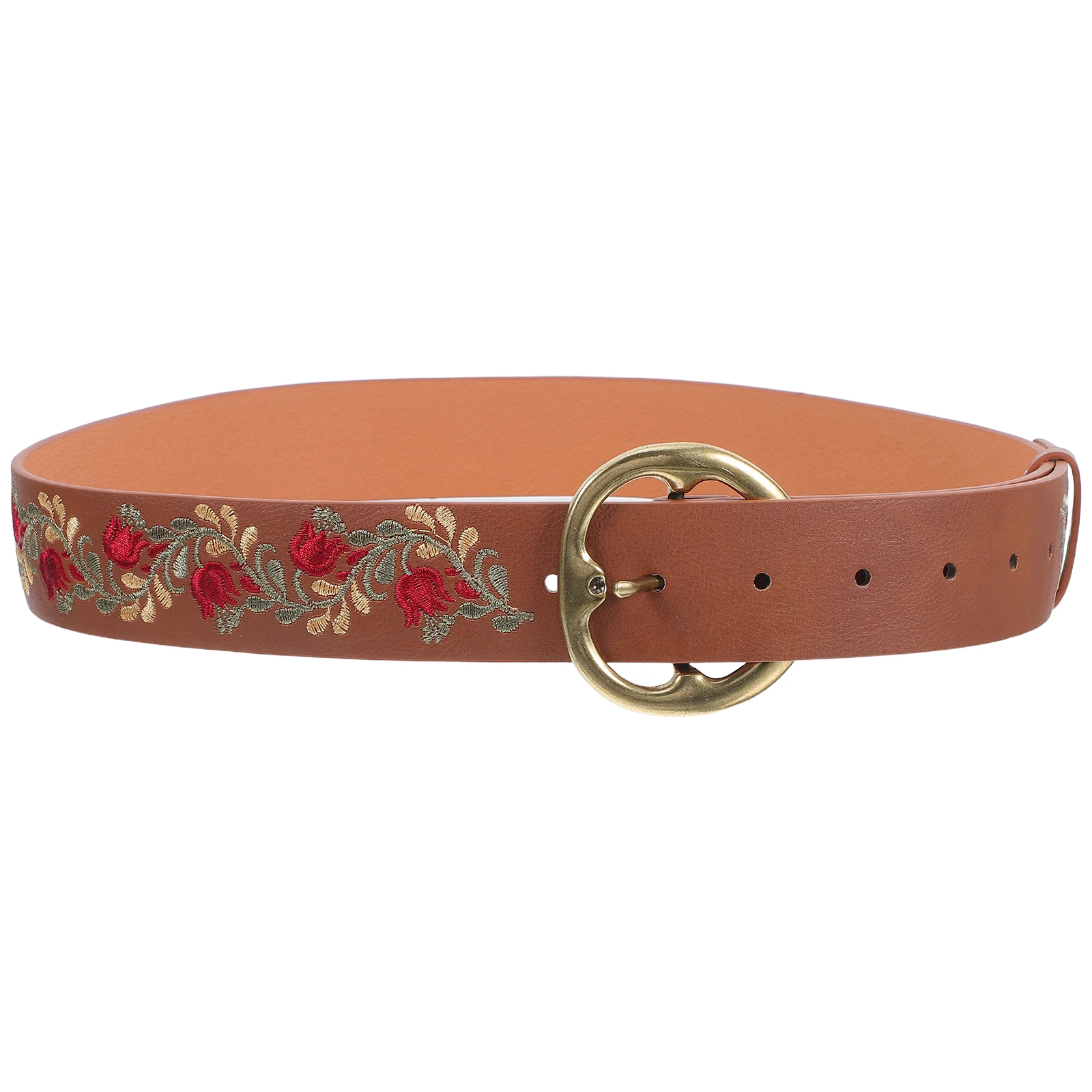 

Embroidered Belt Wide Mexican Floral Boho Belts Women Brown Adjustable Buckle PU