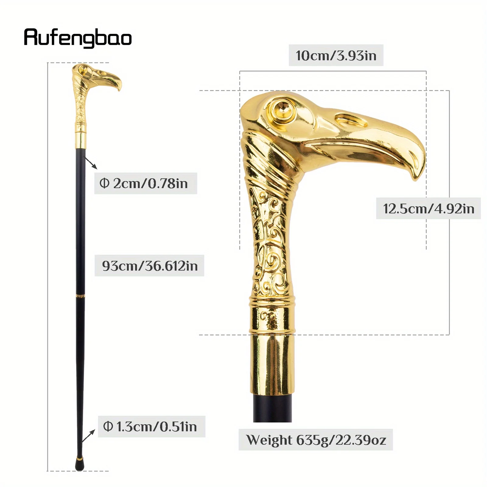 Gouden Luxe Decoratieve Cosplay Riet Elegante Mode Eagle Bird Riet Cosplay Crosier Vintage Stick Prestaties Podium Riet 93cm