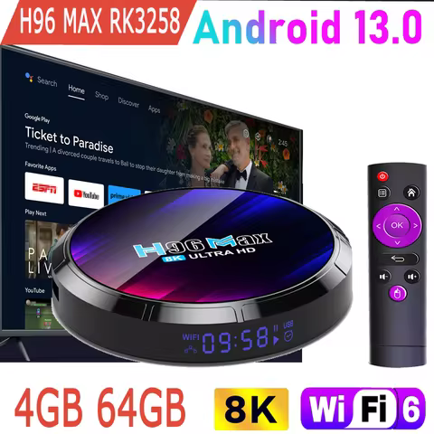 H96 MAX RK3528 Android 13.0 Quad Core Wifi6 8K HDR Dual Wifi 2.4G 5G BT5.0 100M LAN Media Player Smart TV Box