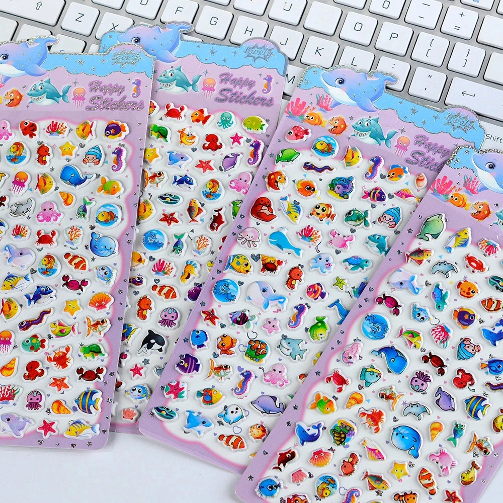 4 Uds. De pegatinas de burbujas de animales marinos bonitos de dibujos animados, calcomanía divertida creativa para maleta, cuaderno, decoración hecha a mano, pegatina de regalo DIY