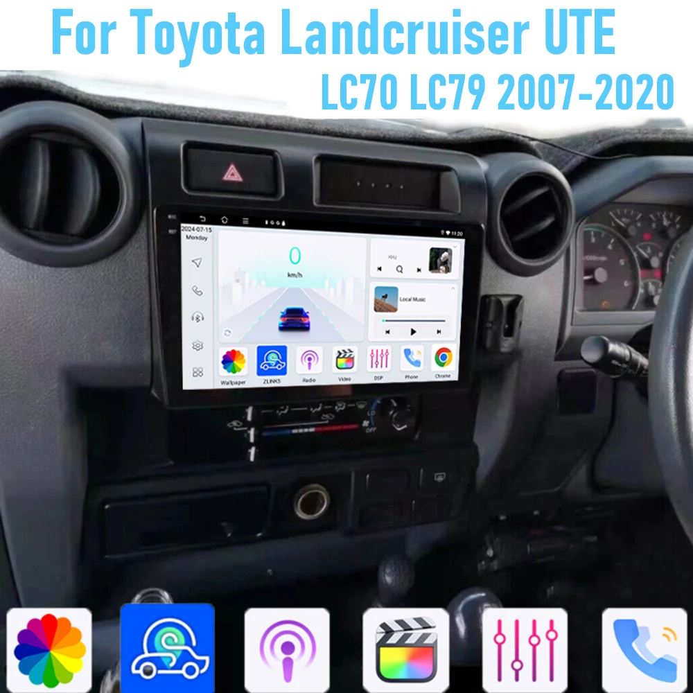 

9'' For Toyota Land 2007-2020 Car Radio Head Unit GPS Multimedia Carplay Android 15 Wireless Navigation Intelligent System