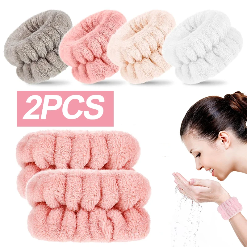 

2PCS Reusable Wrist Washband Soft Microfiber Wash Towel Band Wristband for Washing Face Women Girl Yoga Sport Wrist Headband