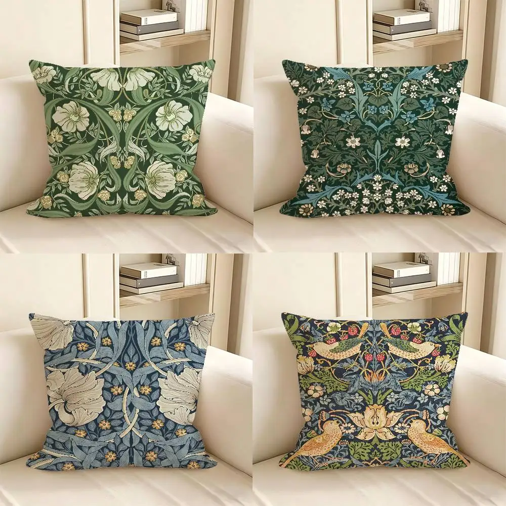 1pc W-William Morris Art Pillow Case Fashion Square Pillowcase Bedroom Sofa Room Ins Decoration Leisure