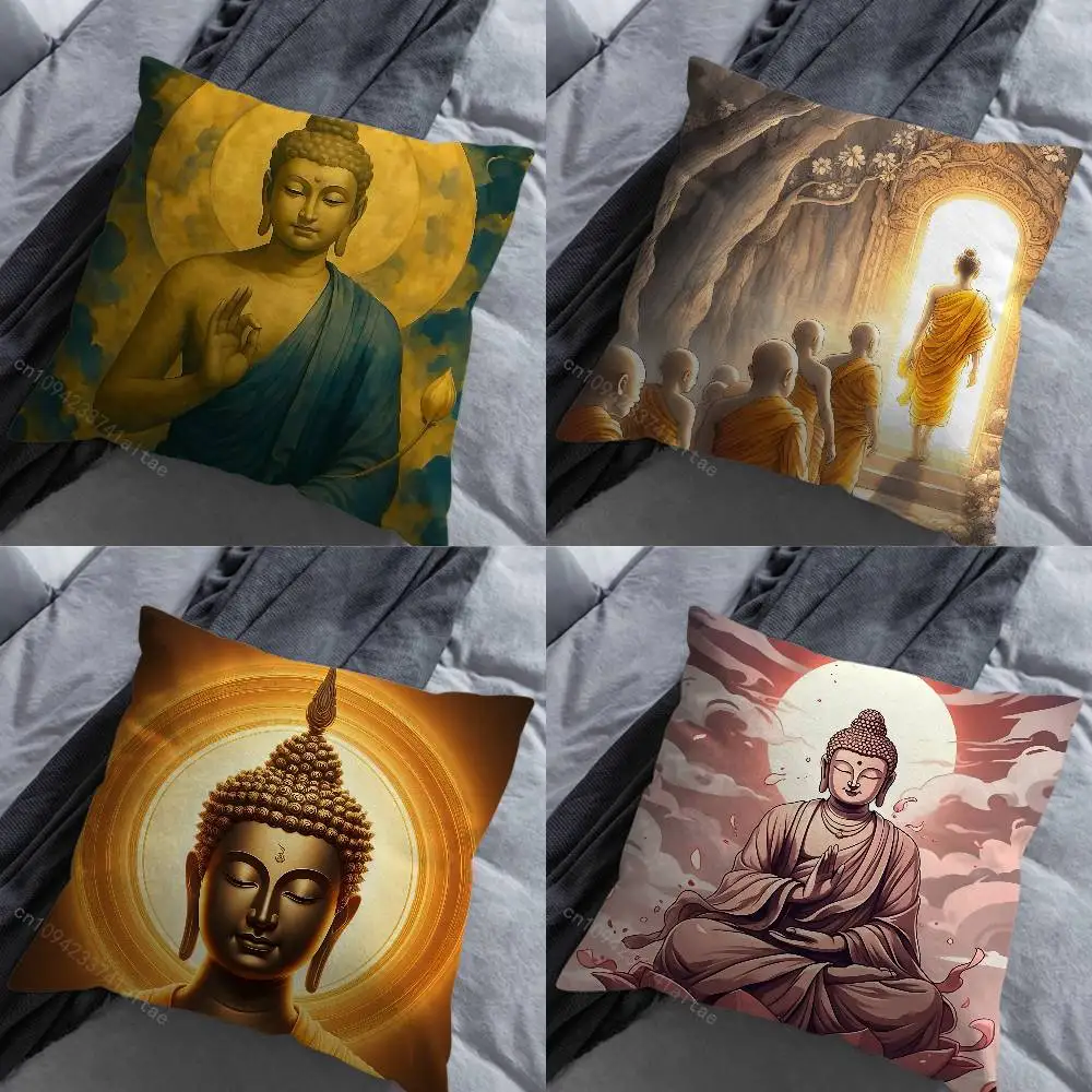 

Cartoon Art Buddha Belief Pillow Case For 30x30cm,45x45cm,55x55cm, For Home Bedroom Decoration And Protector