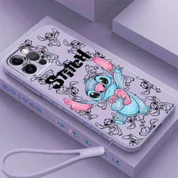 Trend Disney Stitch Cartoon płynna lewa lina do Apple iPhone 15 14 13 12 11 XS XR X 8 7 SE Pro Max Plus Mini etui na telefon TPU