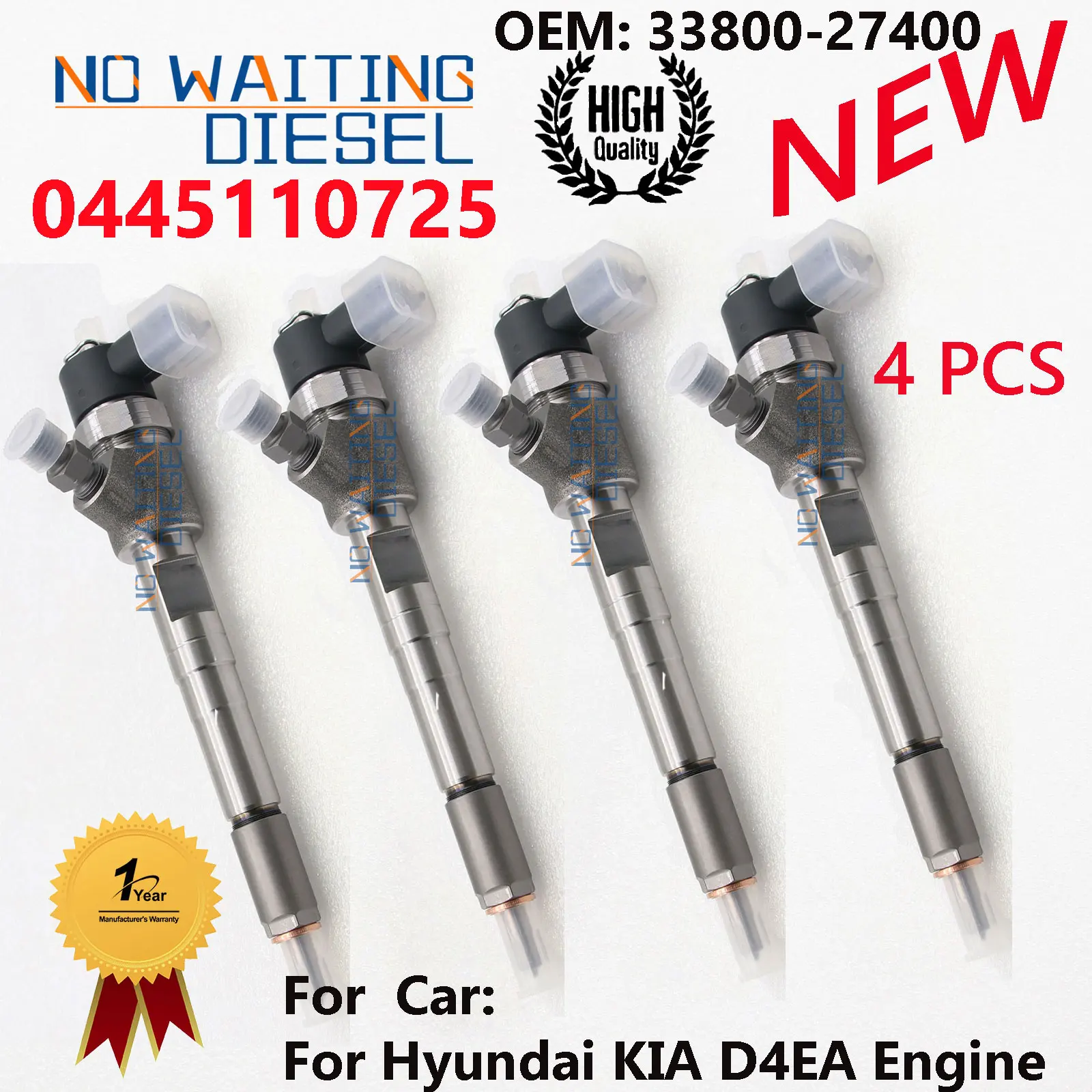 0445110725 Common Rail Fuel Injector 33800-27400 Diesel Nozzle 0 445 110 725 For Hyundai KIA D4EA Engine 3380027400 4PCS